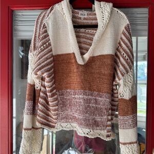 NWOT BKE Women's Striped Brown and Cream Sweater
